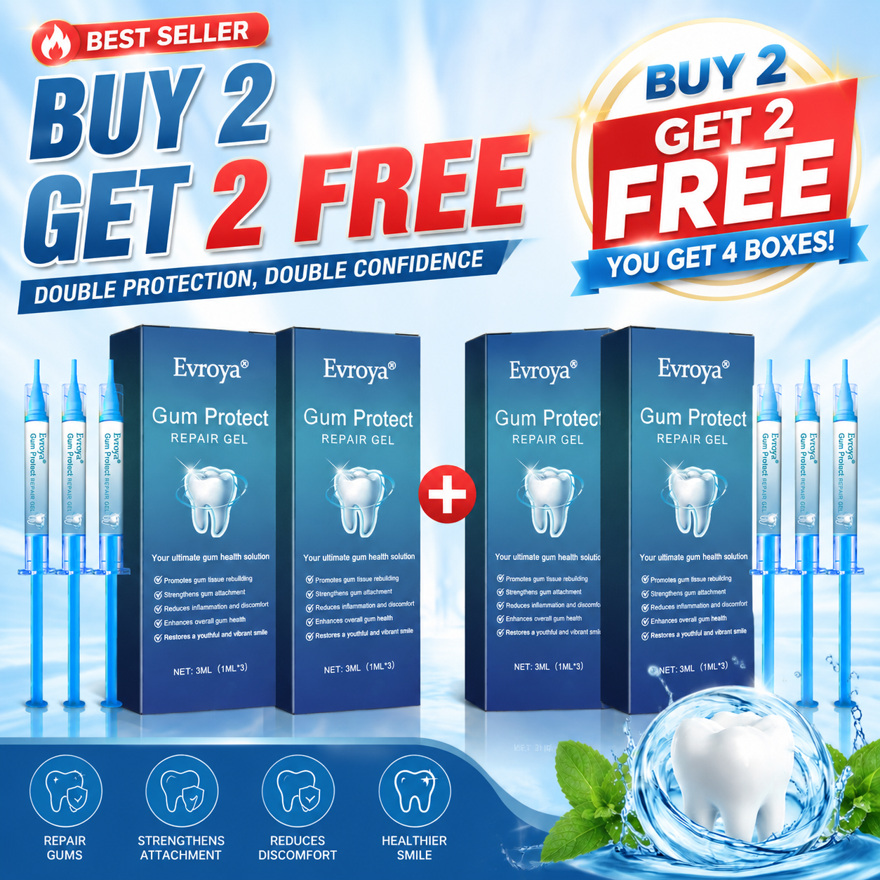 ⭐ 4.9/5 Stars | 10,000+ Happy Customers ⭐ Evroya®Gum Repair Gel – Visibly Removes Years of Stains, Heals Receding Gums & Gives You All-Day Fresh Breath